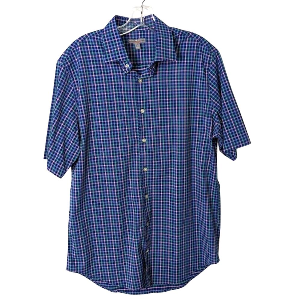 PETER MILLAR L Short Sleeve Plaid Shirt Wicking